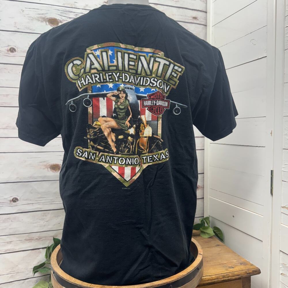 Harley Davidson Shirt Pinup Biker Babe San Antonio Texas Miss Caliente Air Force